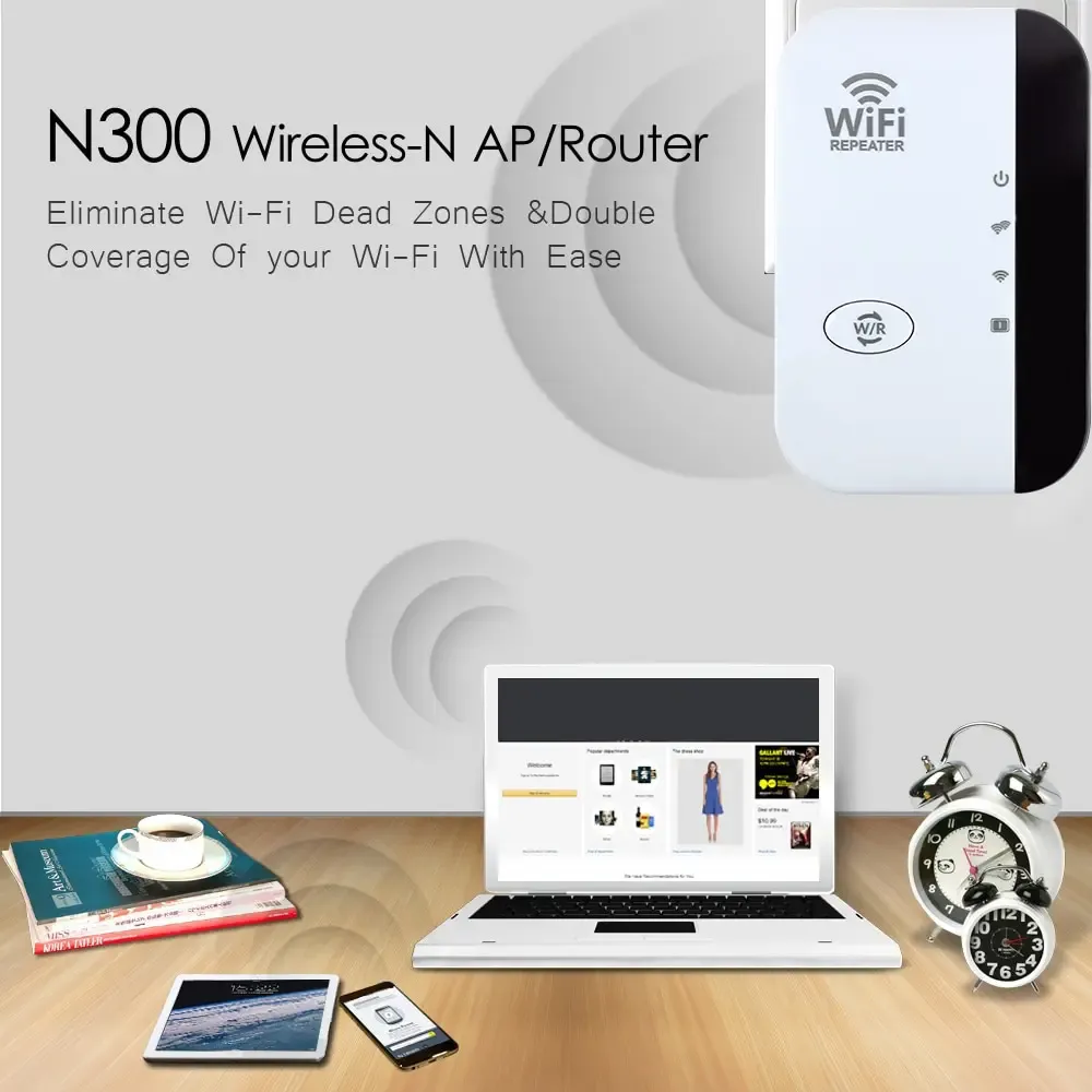 FENVI Répéteur WiFi sans fil 300 Mbps, extension de portée WiFi, amplificateur de signal WiFi 802.11n 4