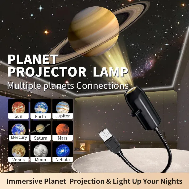 Projecteur USB à scènes rotatives pour Halloween et Noël, veilleuse lune pour mur et plafond - Image 1