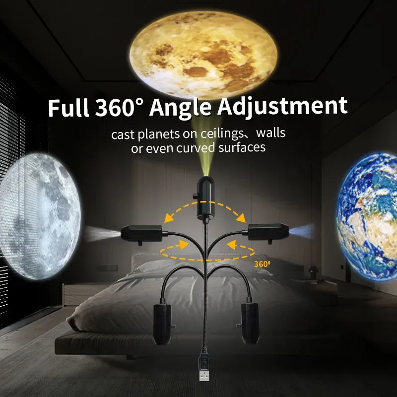 Projecteur USB à scènes rotatives pour Halloween et Noël, veilleuse lune pour mur et plafond 4