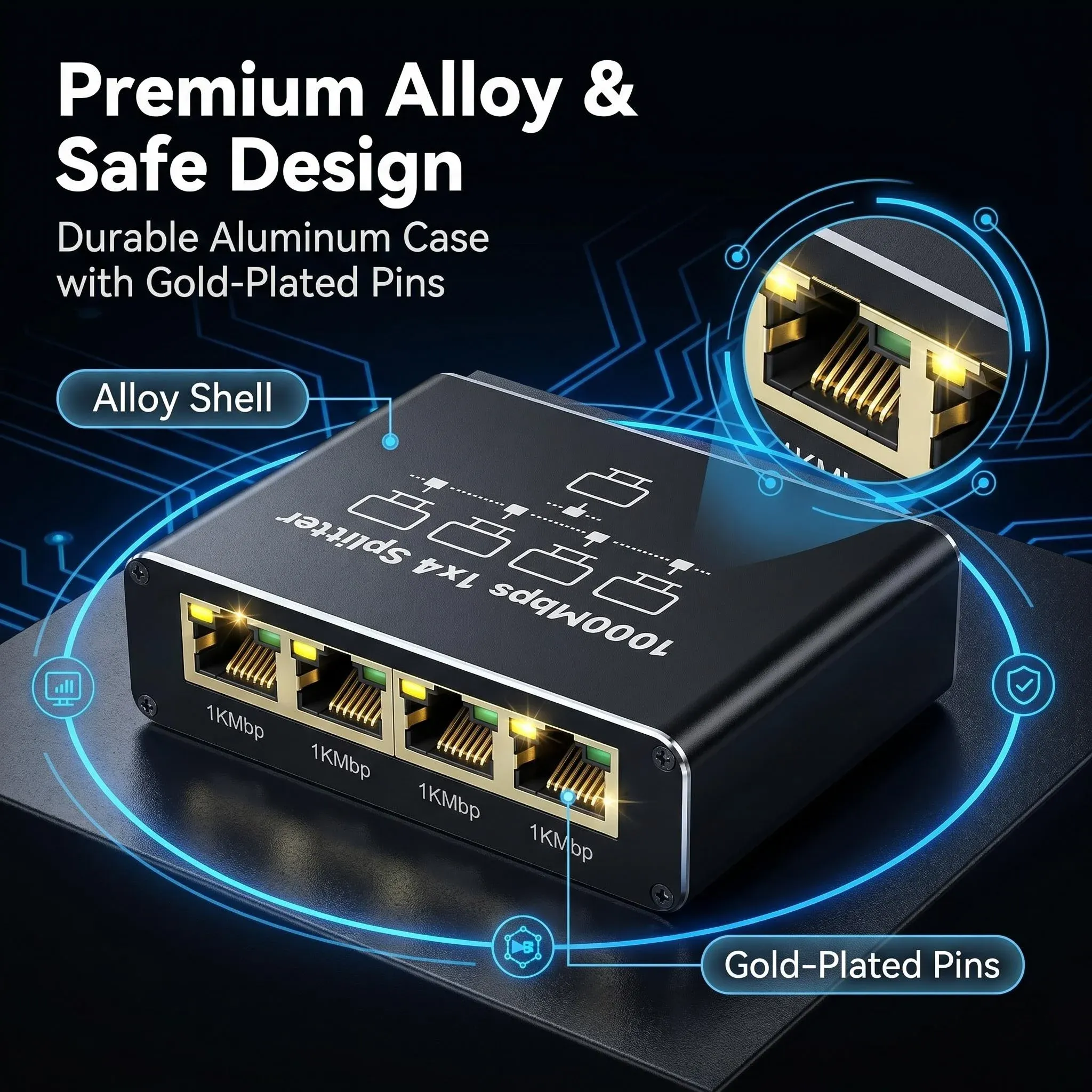 Commutateur Ethernet Gigabit 1000 Mbps, répartiteur RJ45 1 vers 2/3/4 ports, adaptateur d'extension LAN pour routeur, PC et ordinateur portable 4
