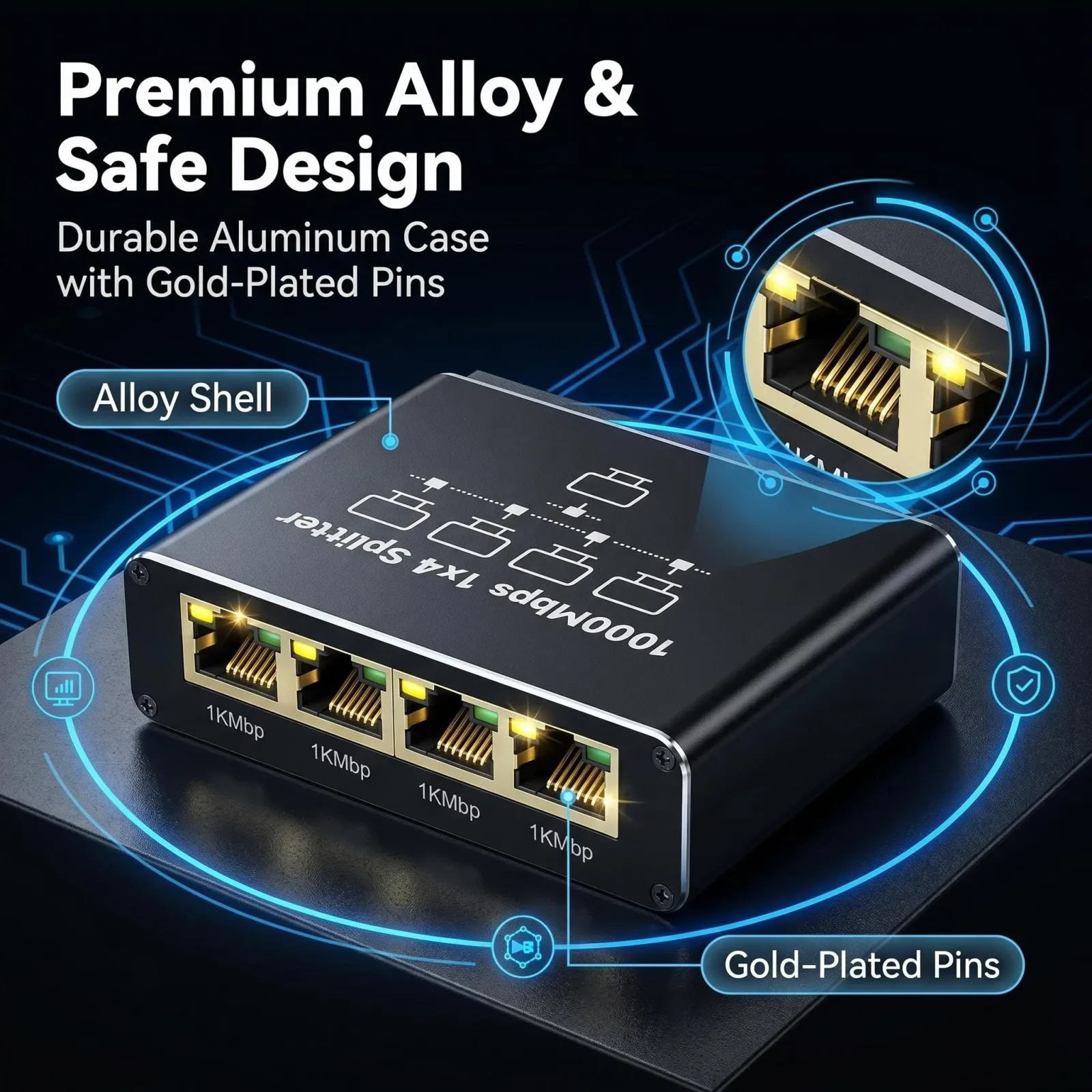 Détail des prises RJ45 du répartiteur Ethernet