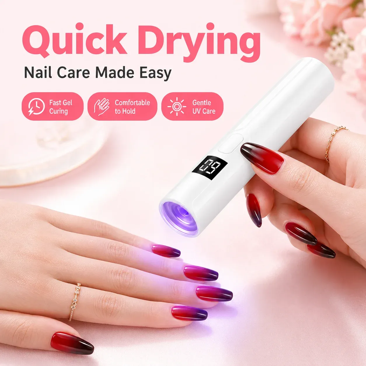 Mini lampe UV LED rechargeable pour ongles avec écran intelligent, séchoir portable à séchage rapide et support de manucure amovible 2