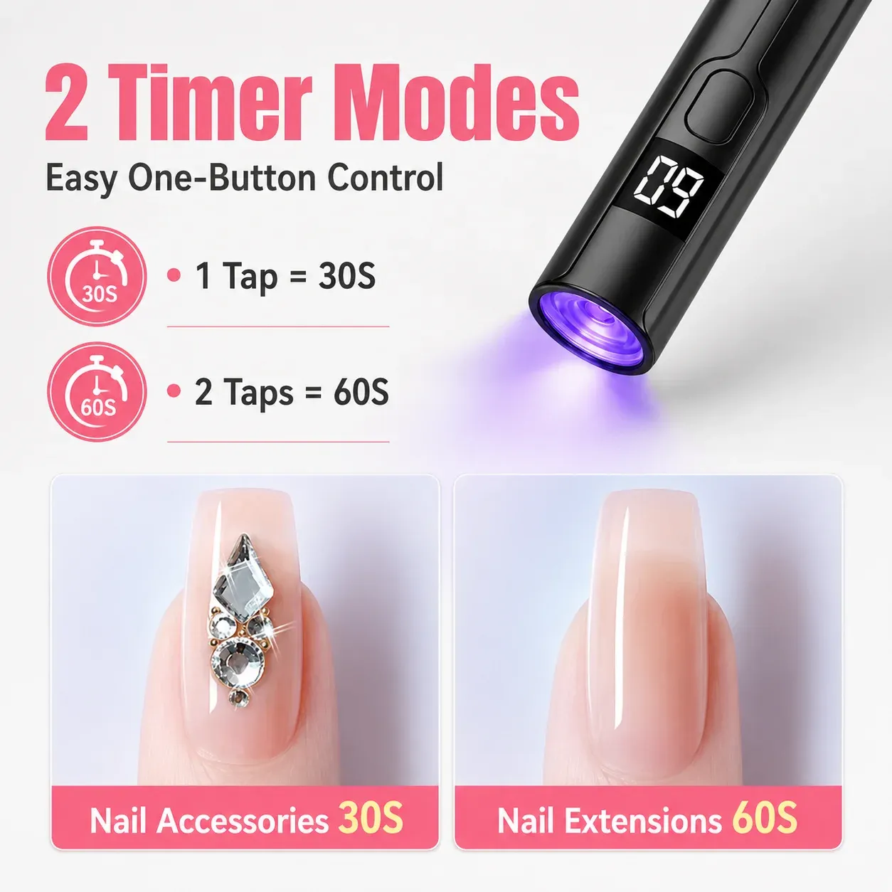Mini lampe UV LED rechargeable pour ongles avec écran intelligent, séchoir portable à séchage rapide et support de manucure amovible 3