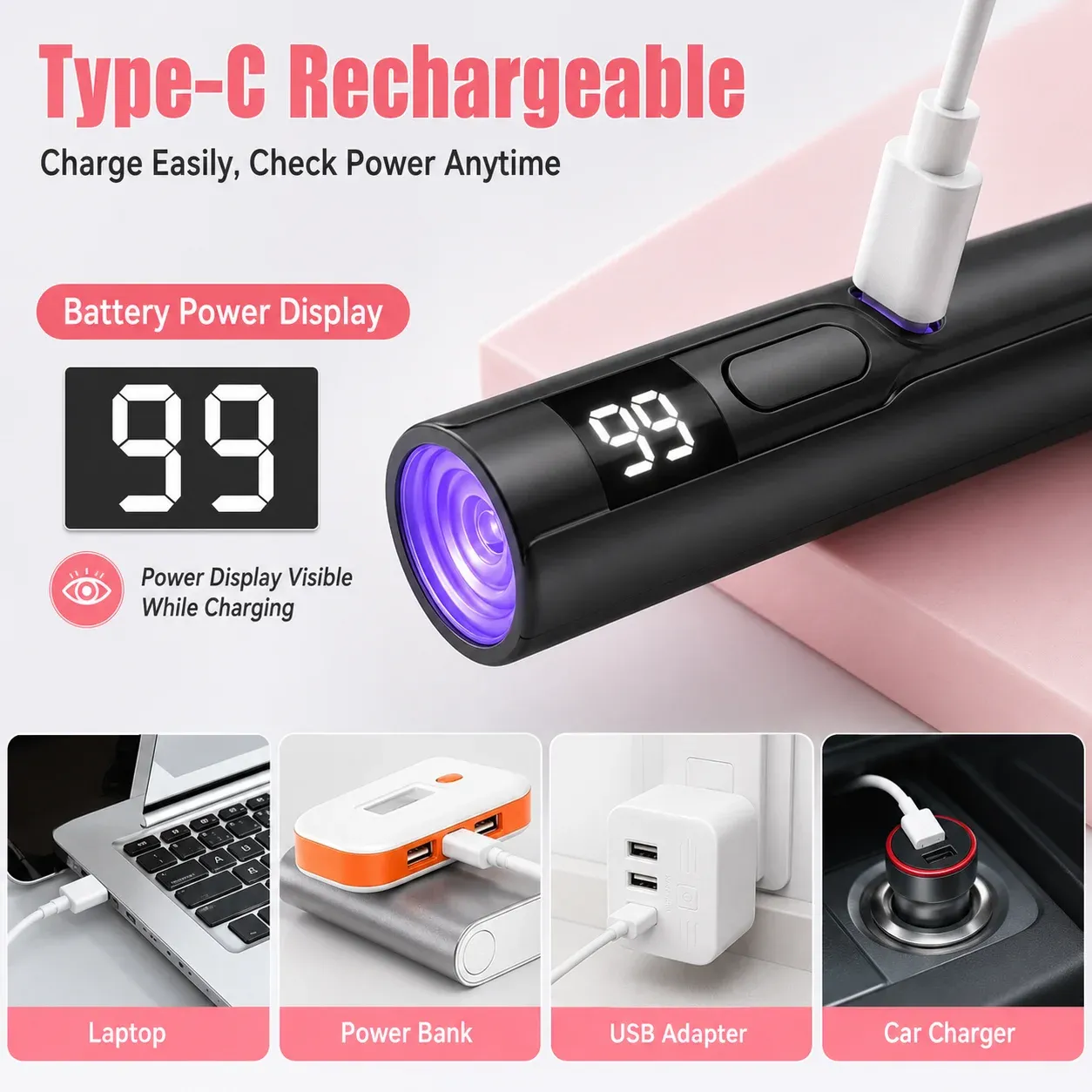 Mini lampe UV LED rechargeable pour ongles avec écran intelligent, séchoir portable à séchage rapide et support de manucure amovible 4