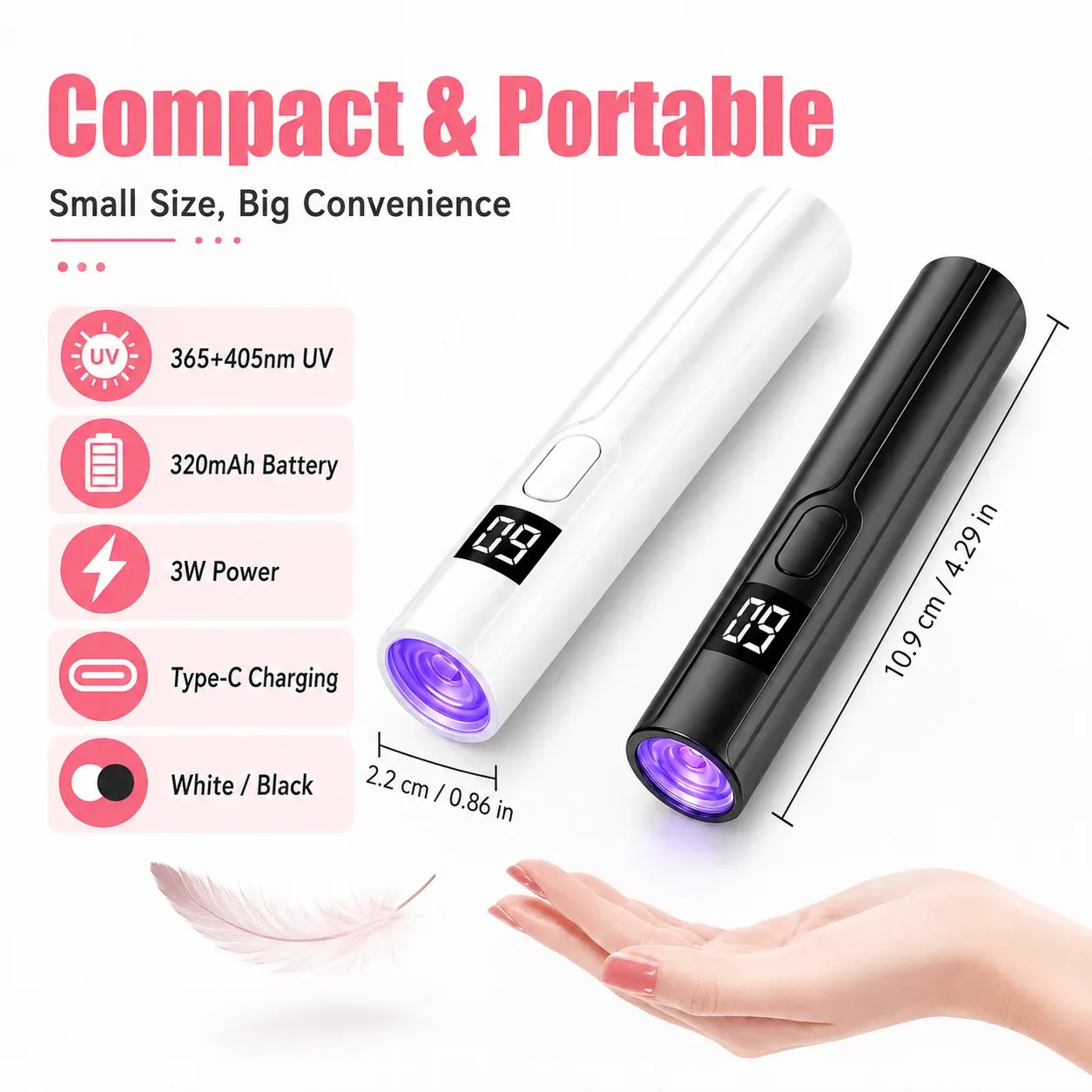 Mini lampe UV LED rechargeable pour ongles avec écran intelligent, séchoir portable à séchage rapide et support de manucure amovible 5