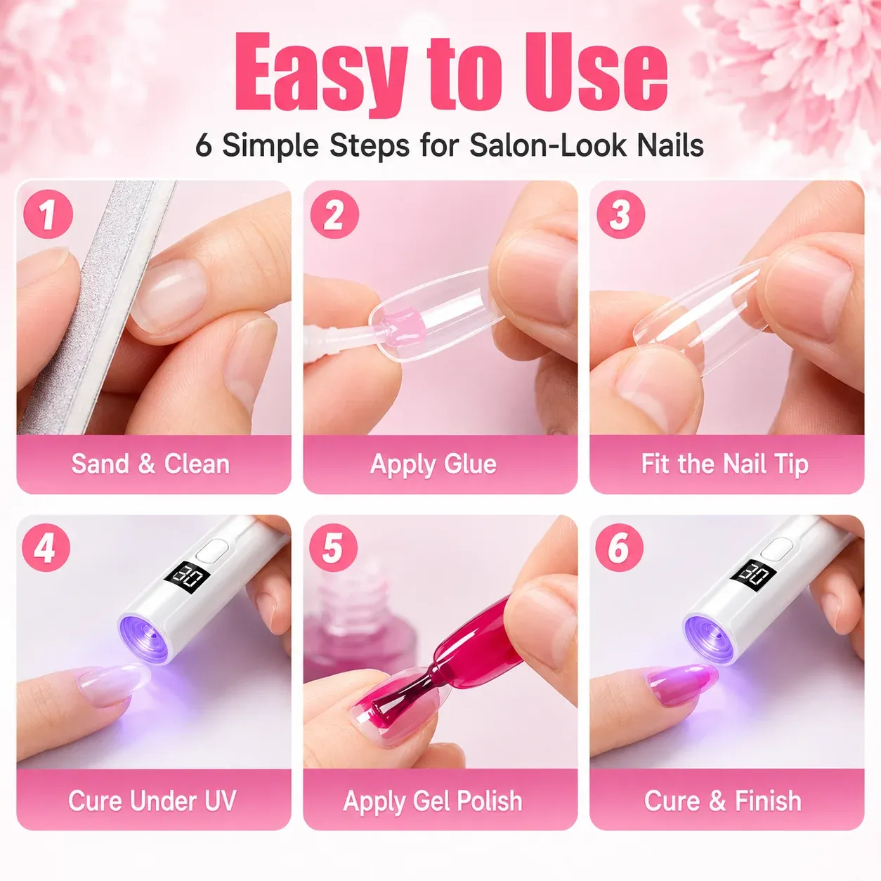 Mini lampe UV LED rechargeable pour ongles avec écran intelligent, séchoir portable à séchage rapide et support de manucure amovible 6