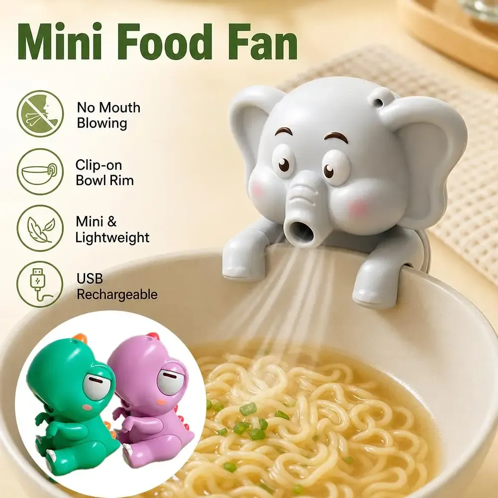 Mini ventilateur rafraîchisseur pour aliments en forme d'éléphant, aide à l'alimentation pour bébé, fixation par clip sur bol, portable et rechargeable par USB 5