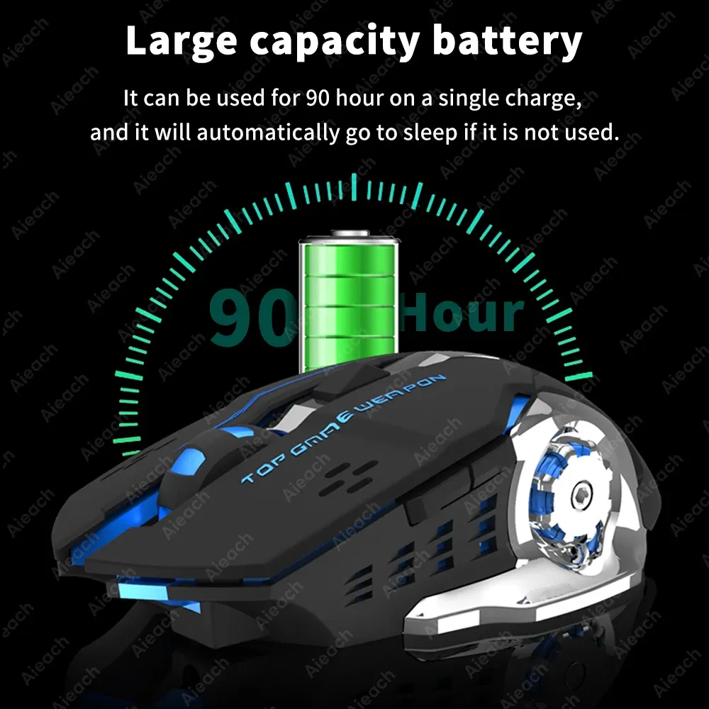 Souris de jeu sans fil Bluetooth 2.4 GHz, rechargeable par USB, ergonomique, rétroéclairage mécanique, pour ordinateur portable, PC et gamers 4