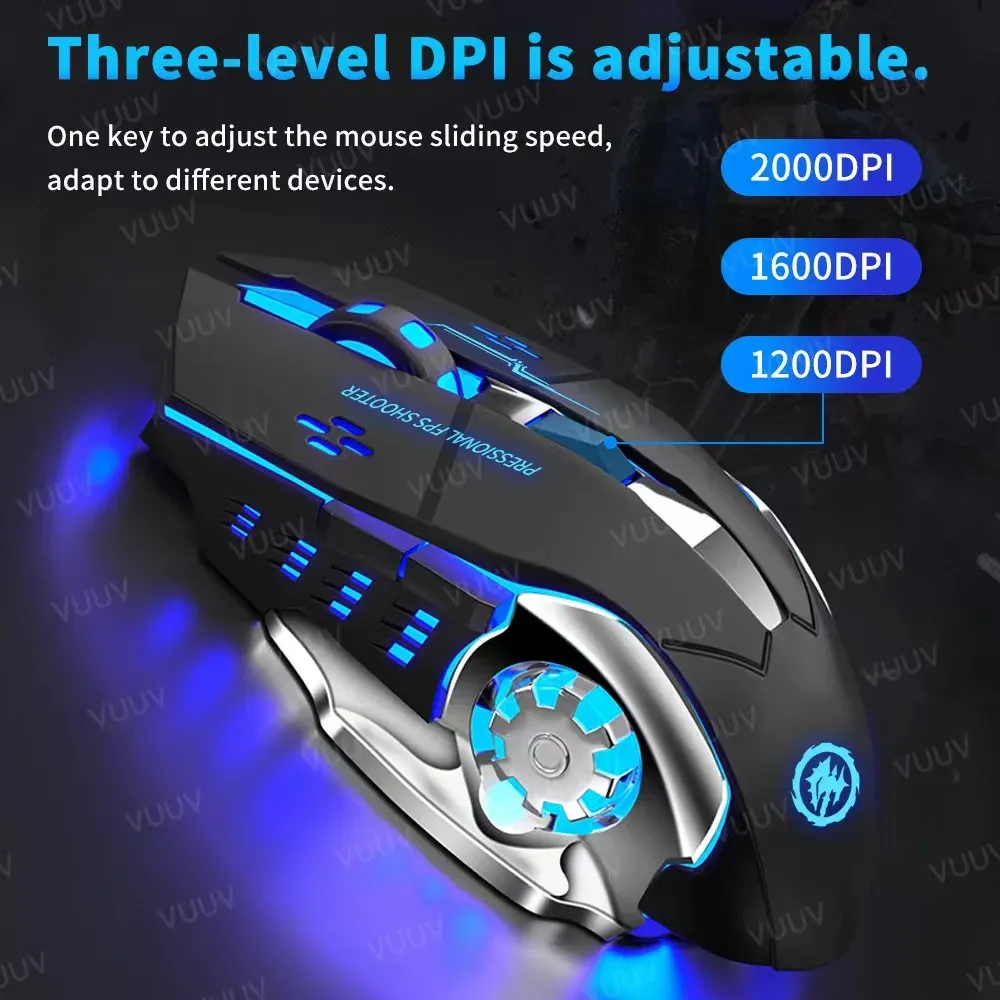 Souris de jeu sans fil Bluetooth 2.4 GHz, rechargeable par USB, ergonomique, rétroéclairage mécanique, pour ordinateur portable, PC et gamers 5