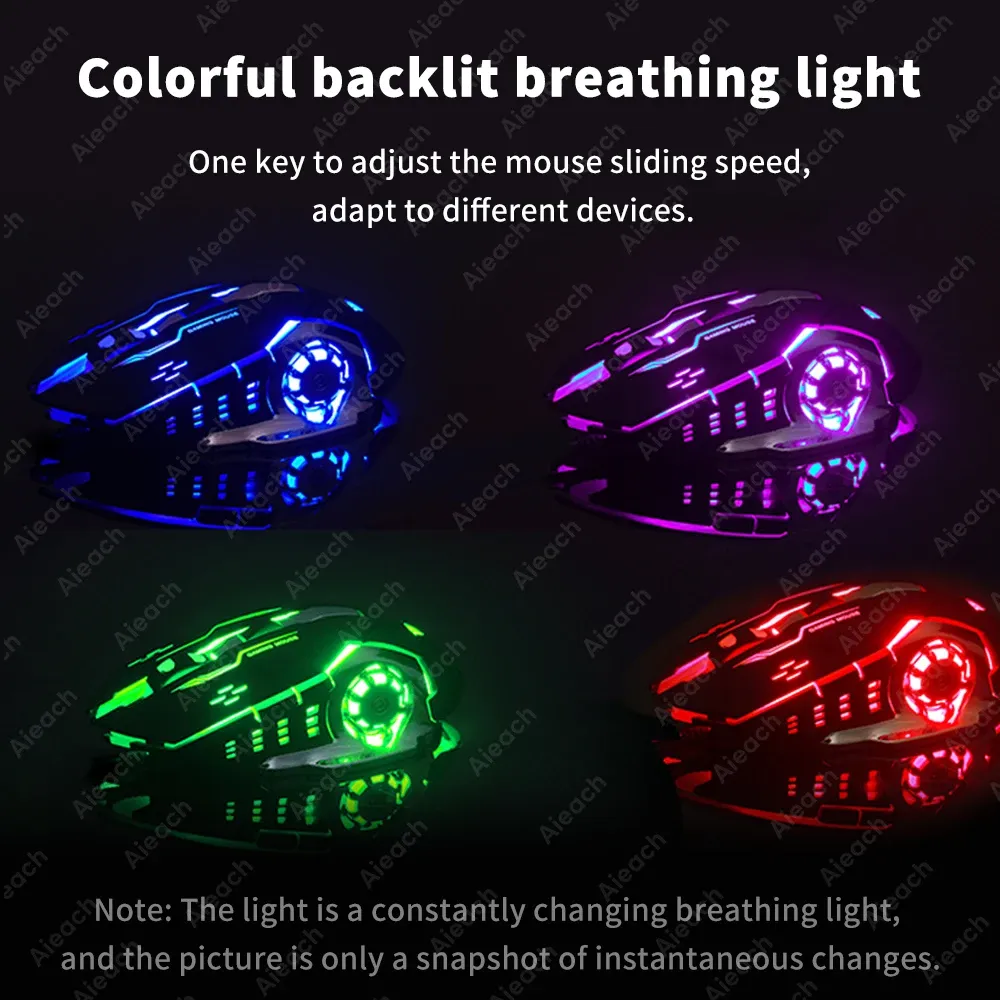 Souris de jeu sans fil Bluetooth 2.4 GHz, rechargeable par USB, ergonomique, rétroéclairage mécanique, pour ordinateur portable, PC et gamers 6