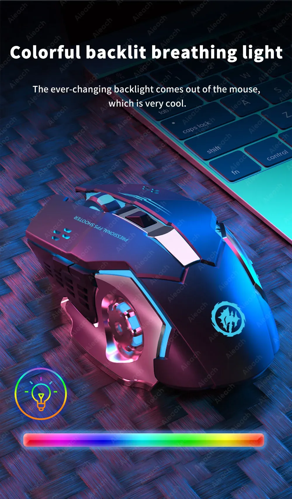 Souris avec rétroéclairage coloré en mode respiration