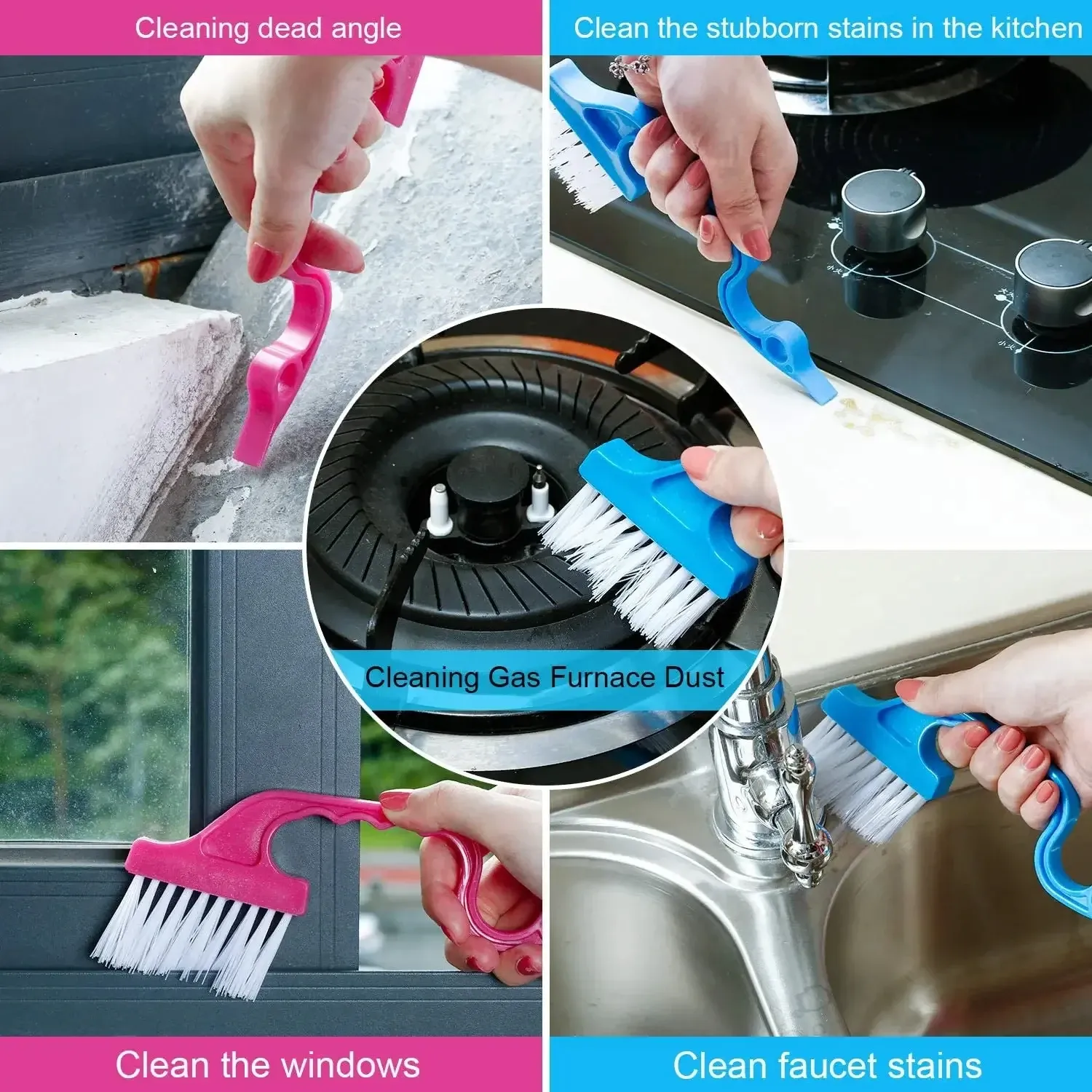 Brosse 2 en 1 pour espaces de fenêtre et pelle plate, outil de nettoyage pour cuisine, salle de bain et toilettes 6