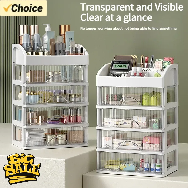 Organisateur de maquillage à tiroirs transparents, vue d'ensemble