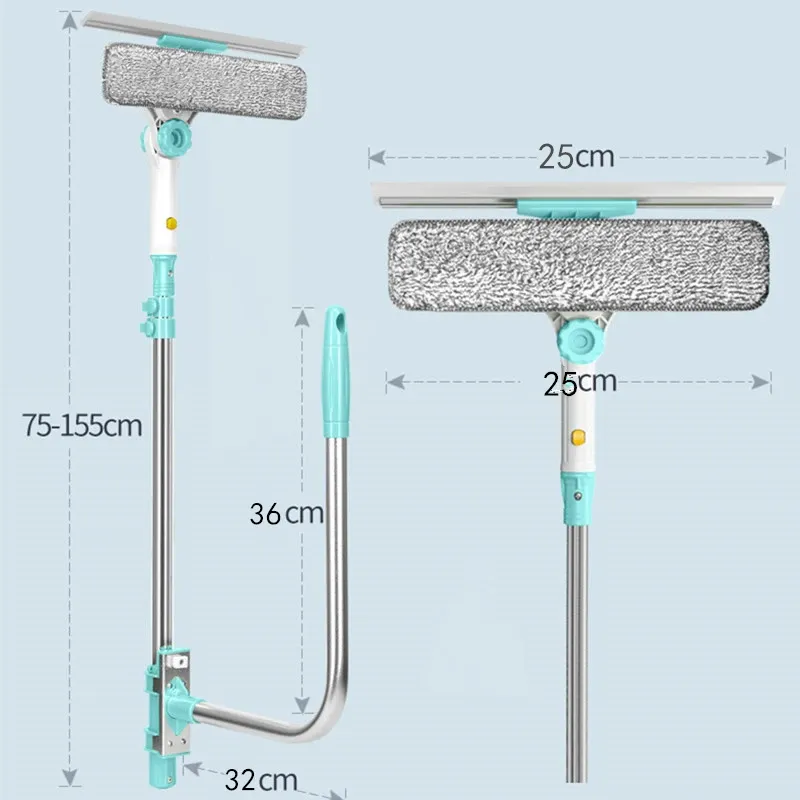 Outil de nettoyage de vitres télescopique pour la maison, brosse à poussière pour immeubles de grande hauteur avec perche rétractable, raclette sèche et humide 2