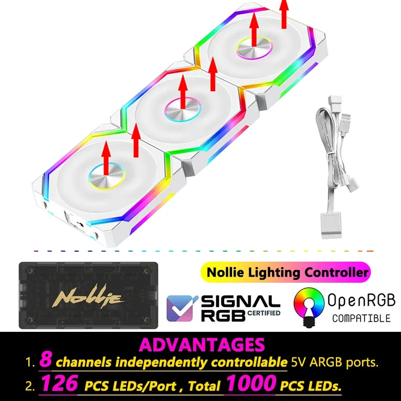 Ventilateur JUMPEAK CS120 ARGB 120 mm, modulaire et empilable, silencieux, kit RGB pour boîtier PC, compatible radiateurs 240 mm et 360 mm 30