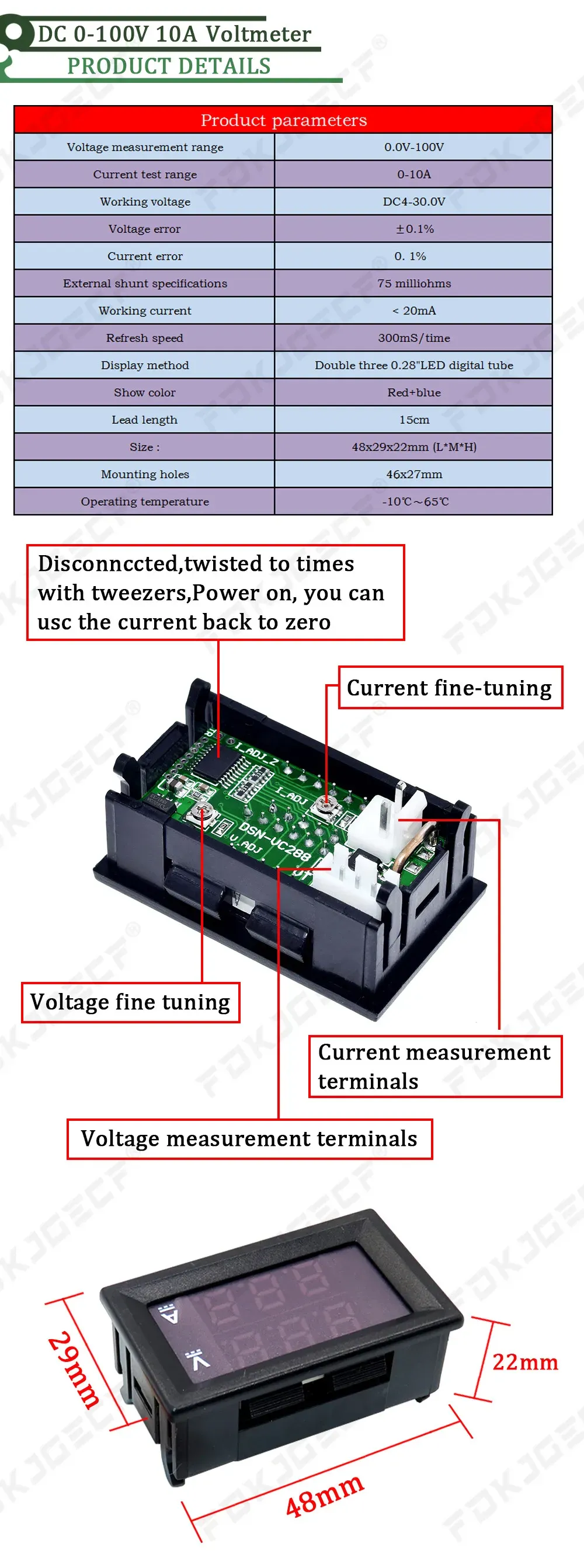 Mini voltmètre numérique ampèremètre, finition et design