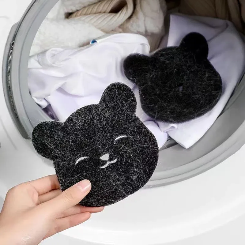 2/4 ensembles de rouleaux épilateurs réutilisables pour animaux de compagnie, éponge collante ours, lavable en machine, compatible lave-linge et sèche-linge, noir 5