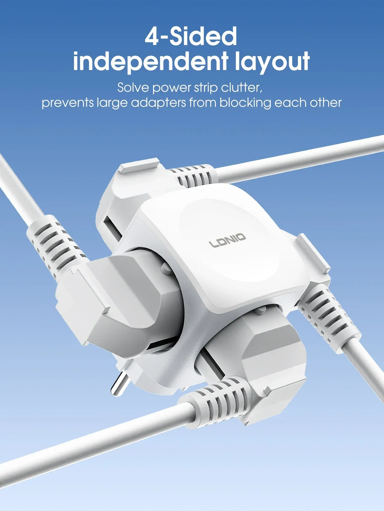 LDNIO Adaptateur multiprise EU 1 vers 4, 16 A, fiche 2 broches 2