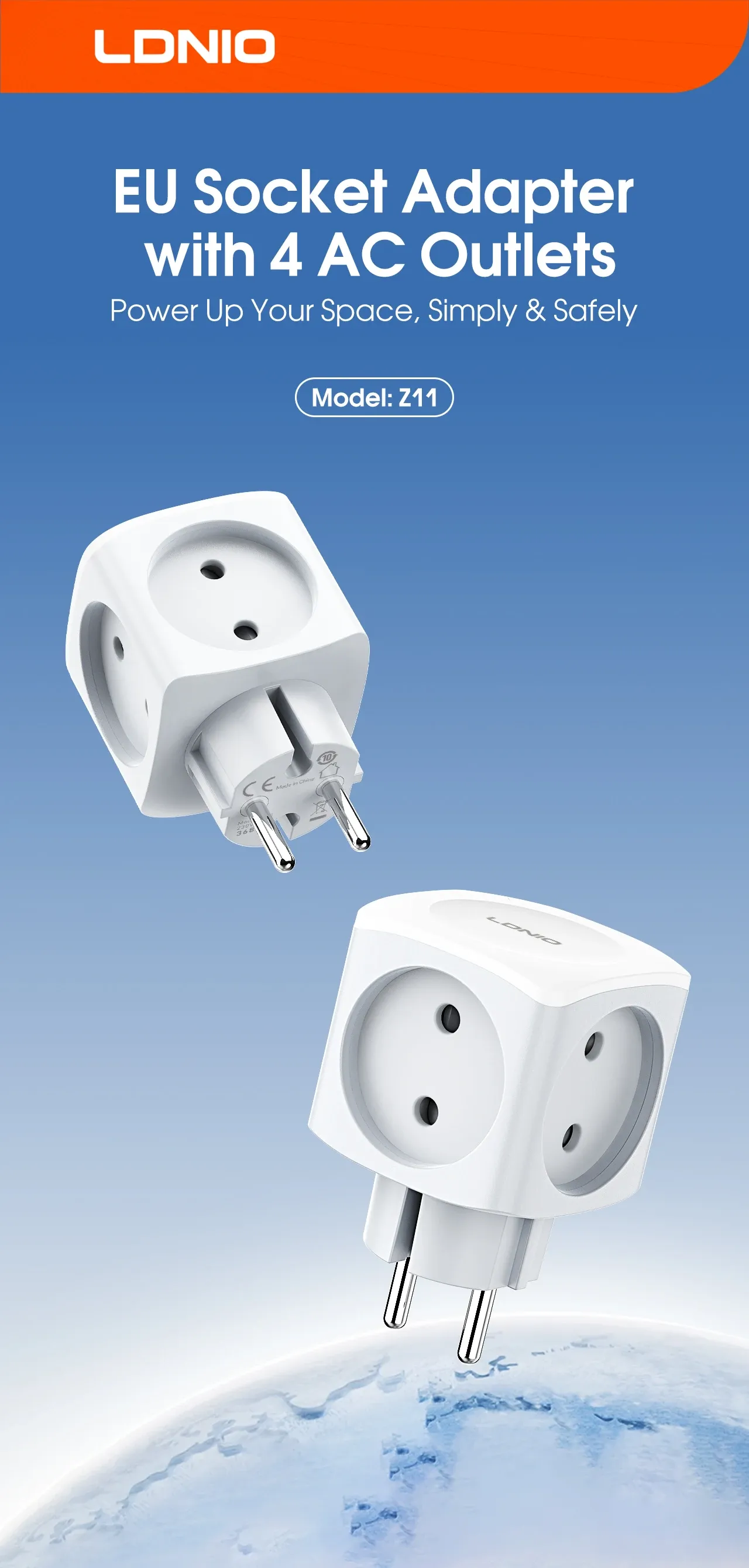 Adaptateur LDNIO, disposition sur quatre côtés