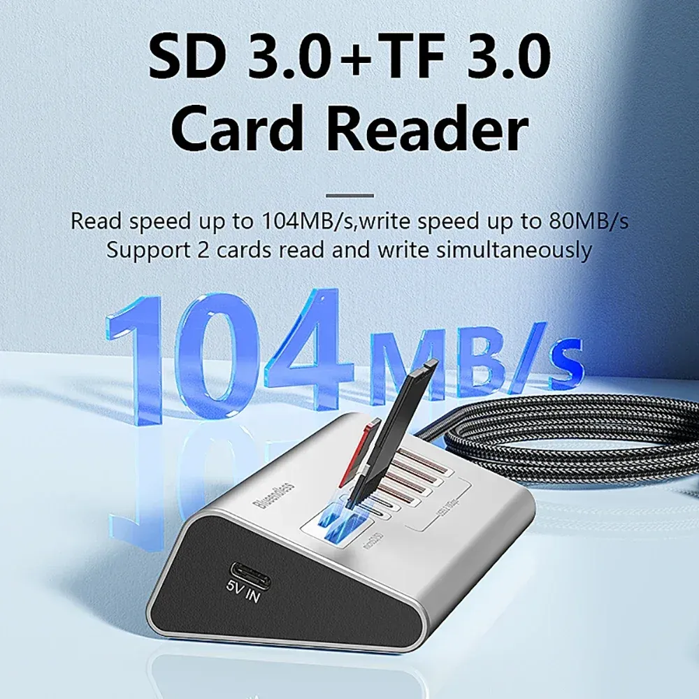 Station d'accueil USB 3.2 10 Gbps en alliage d'aluminium avec hub USB-C, lecteur de cartes et 8 à 9 ports pour PC et ordinateur portable 3