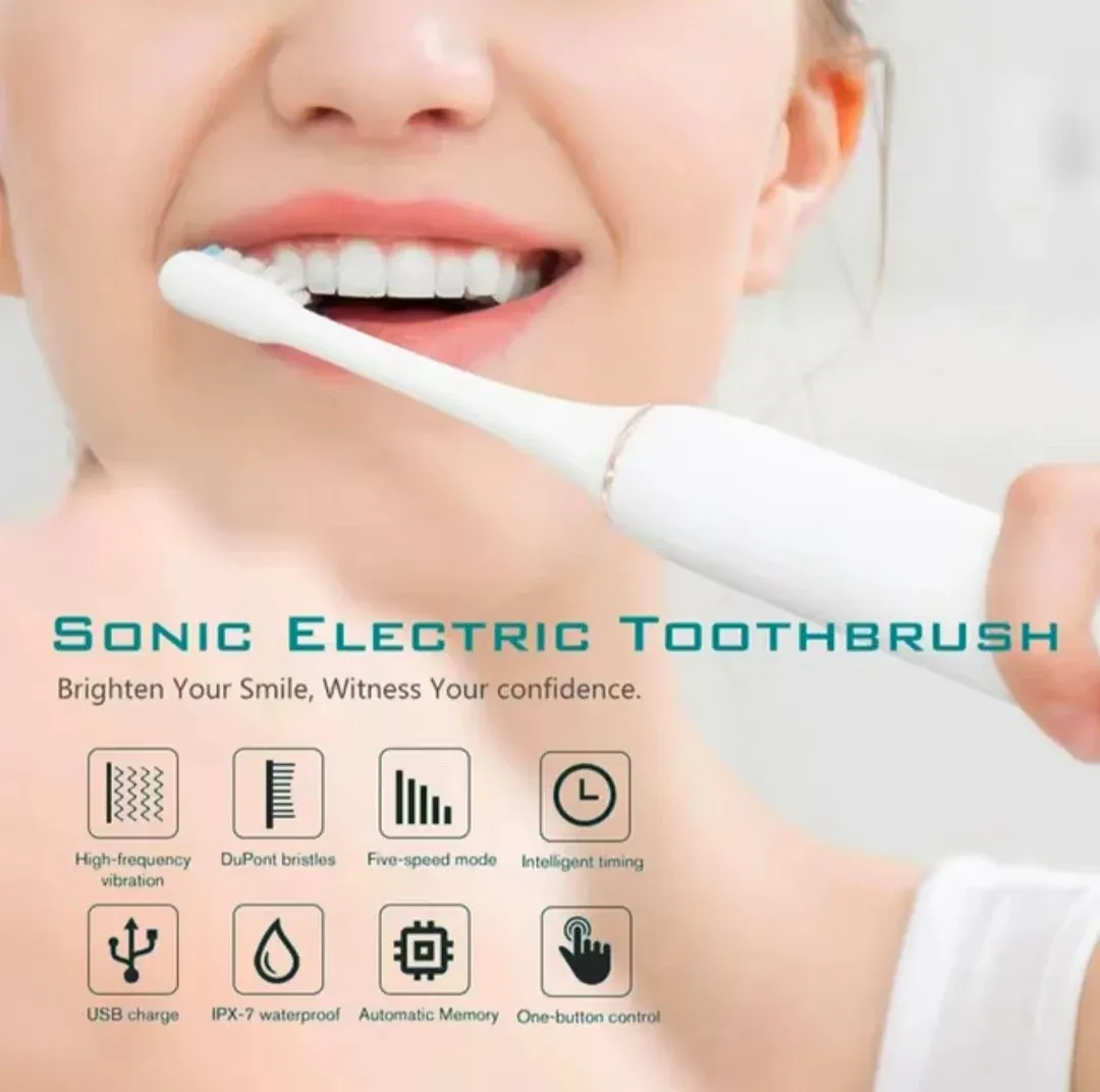 Brosse à dents électrique sonique pour adultes, étanche IPX7, tête DuPont, recharge USB, 6 modes de nettoyage 2