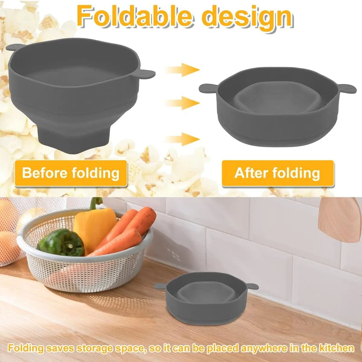 Bol à pop-corn en silicone avec couvercle