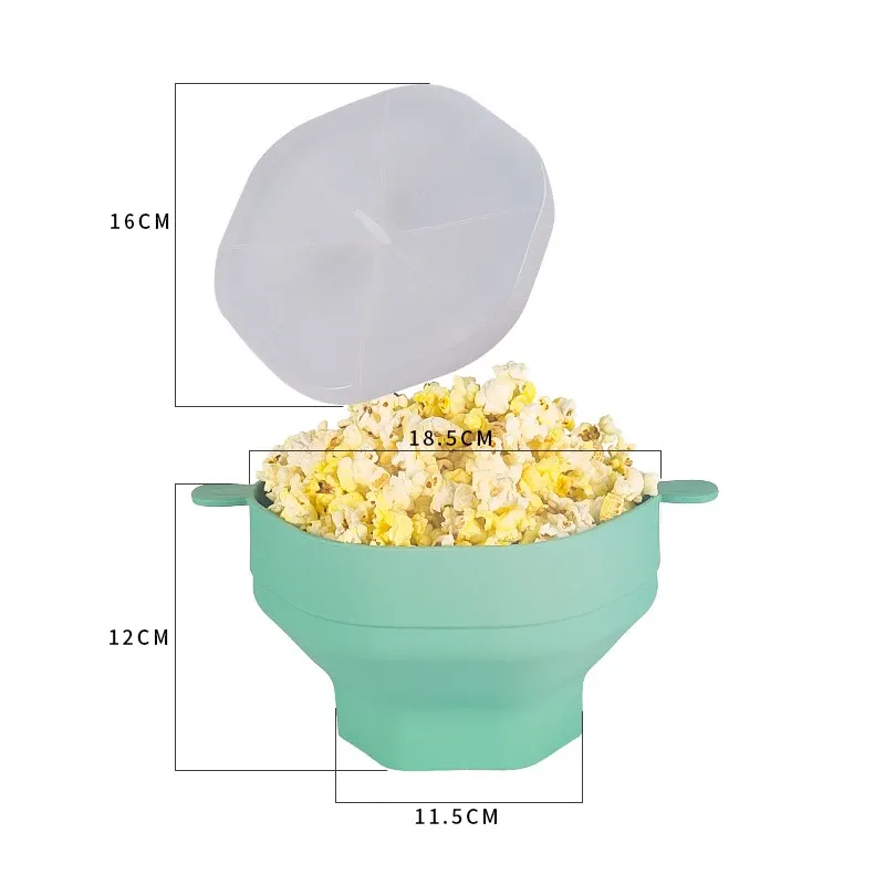 Bol à pop-corn en silicone pour micro-ondes avec couvercle, seau familial pliable 8