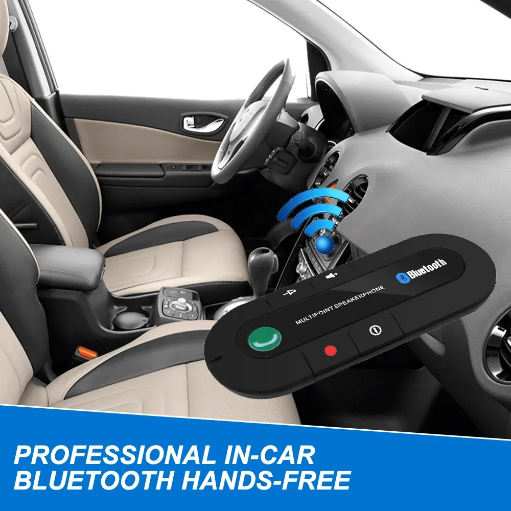 Haut-parleur Bluetooth pour voiture avec kit mains libres et clip pare-soleil, récepteur audio sans fil et lecteur MP3 stéréo 3
