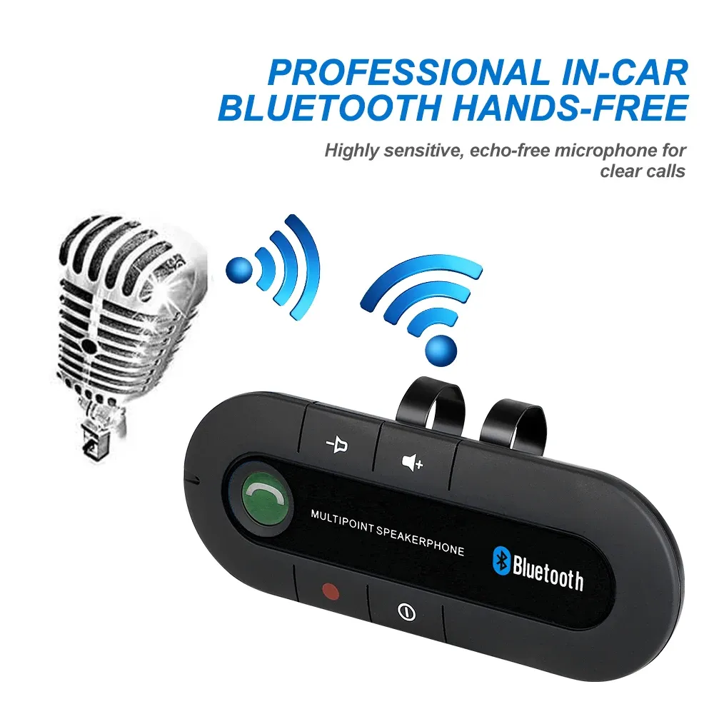 Haut-parleur Bluetooth pour voiture avec kit mains libres et clip pare-soleil, récepteur audio sans fil et lecteur MP3 stéréo 5