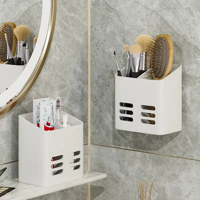 Étagère de salle de bain, organisateur de rangement de maquillage, sans perçage, étagère de toilette, peigne mural, support de produits de soins de la peau, accessoires de salle de bain 3