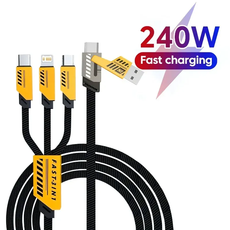 Câble de charge multiple 240 W 3 en 2, 1,2 m, charge rapide, compatible Type-C et Micro USB
