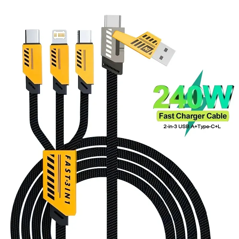 Câble de charge multiple 240 W 3 en 2, 1,2 m, charge rapide, compatible Type-C et Micro USB 2