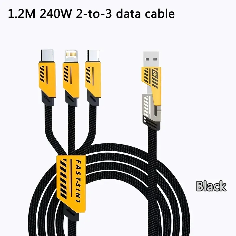 Câble de charge multiple 240 W 3 en 2, 1,2 m, charge rapide, compatible Type-C et Micro USB 5