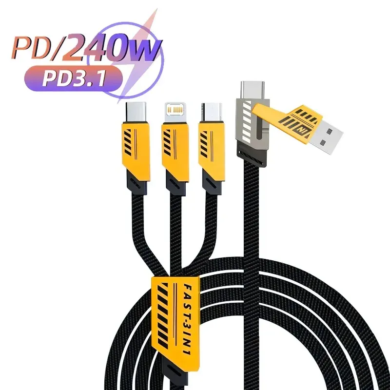 Câble de charge multiple 240 W 3 en 2, 1,2 m, charge rapide, compatible Type-C et Micro USB 6