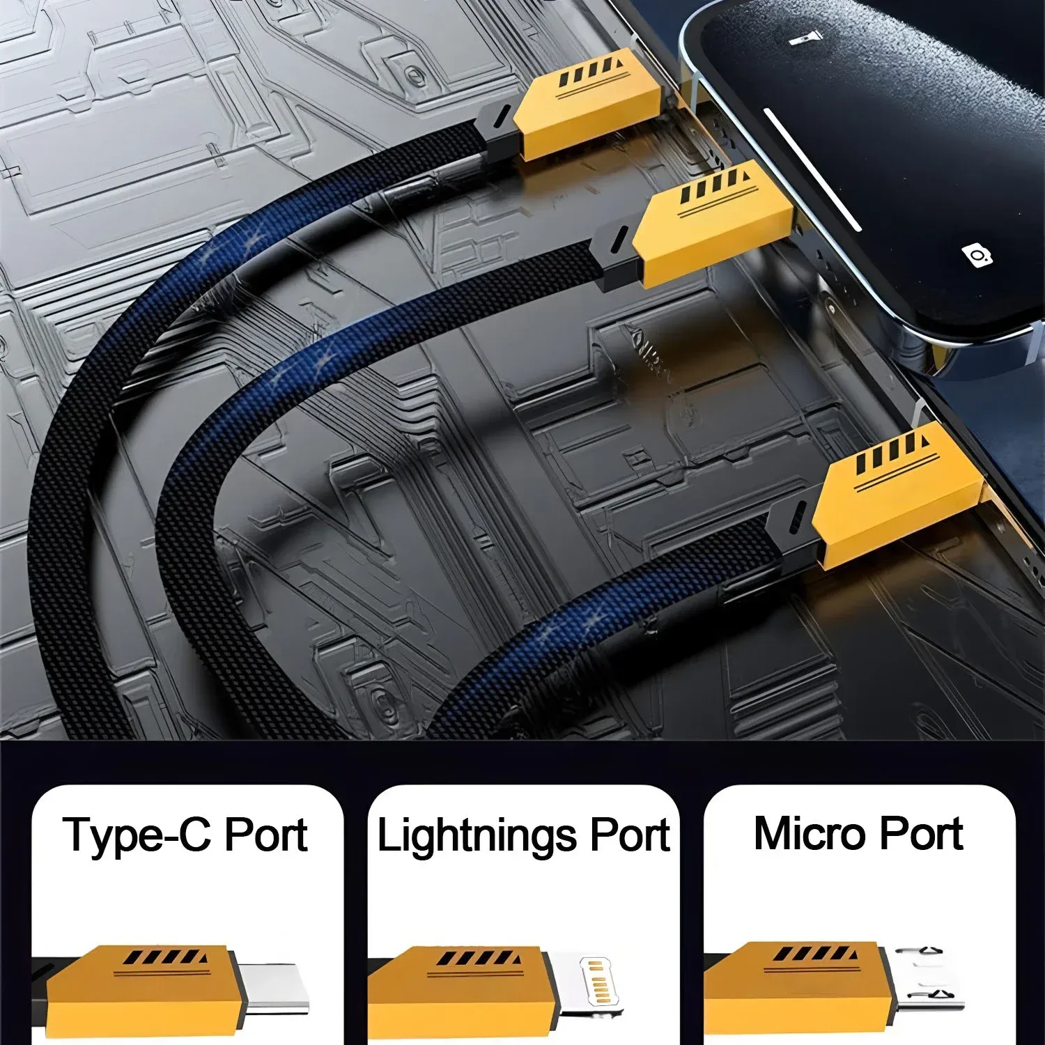 Câble de charge multiple 240W, en situation d'utilisation