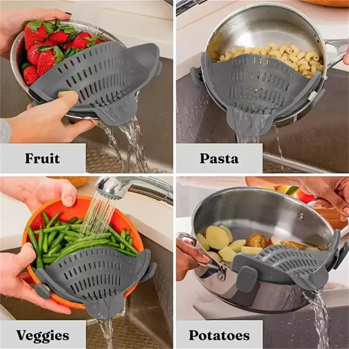 Passoire en silicone réglable à clipser pour casseroles et bols, idéale pour nouilles et pâtes, 1 pièce 2