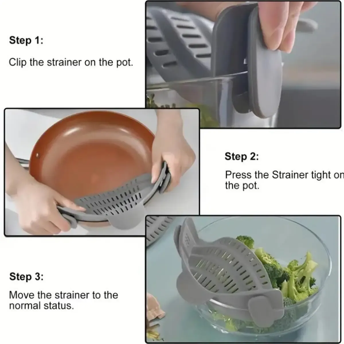 Passoire en silicone réglable à clipser pour casseroles et bols, idéale pour nouilles et pâtes, 1 pièce 3