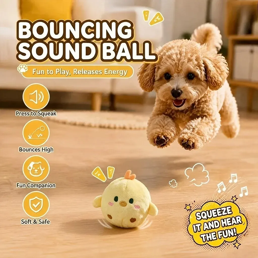 Balle interactive couineuse en forme de poussin pour chiens et chats, résistante à la mastication et à rebond lent 4