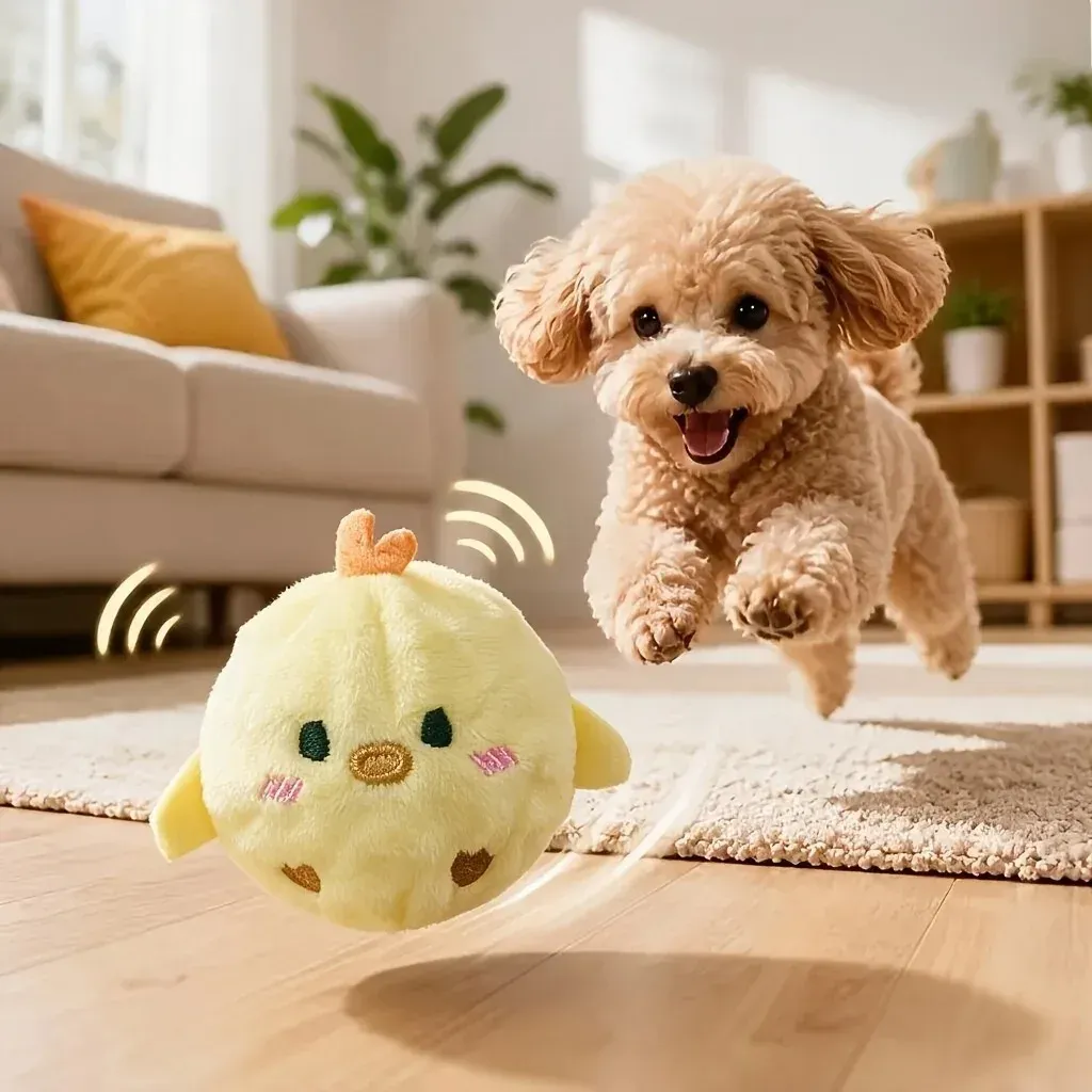 Balle interactive poussin pour chiens et chats