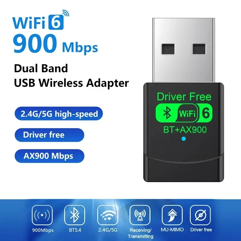 Adaptateur USB WiFi 6 et Bluetooth 5.4 AX900 2-en-1, double bande 2,4 GHz / 5 GHz