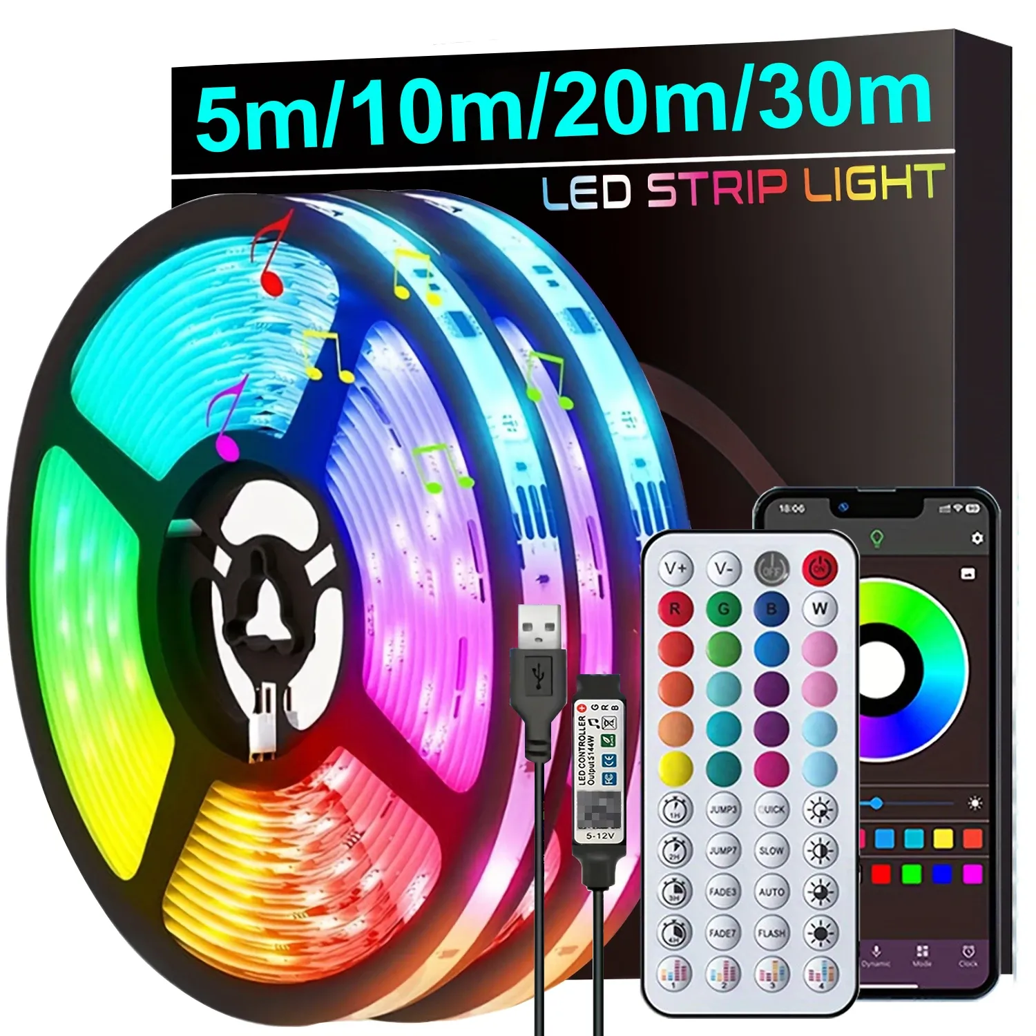 Bande LED intelligente synchronisée à la musique, contrôlable par application, ruban lumineux flexible pour décoration de fête à domicile et rétroéclairage de téléviseur - Image 1