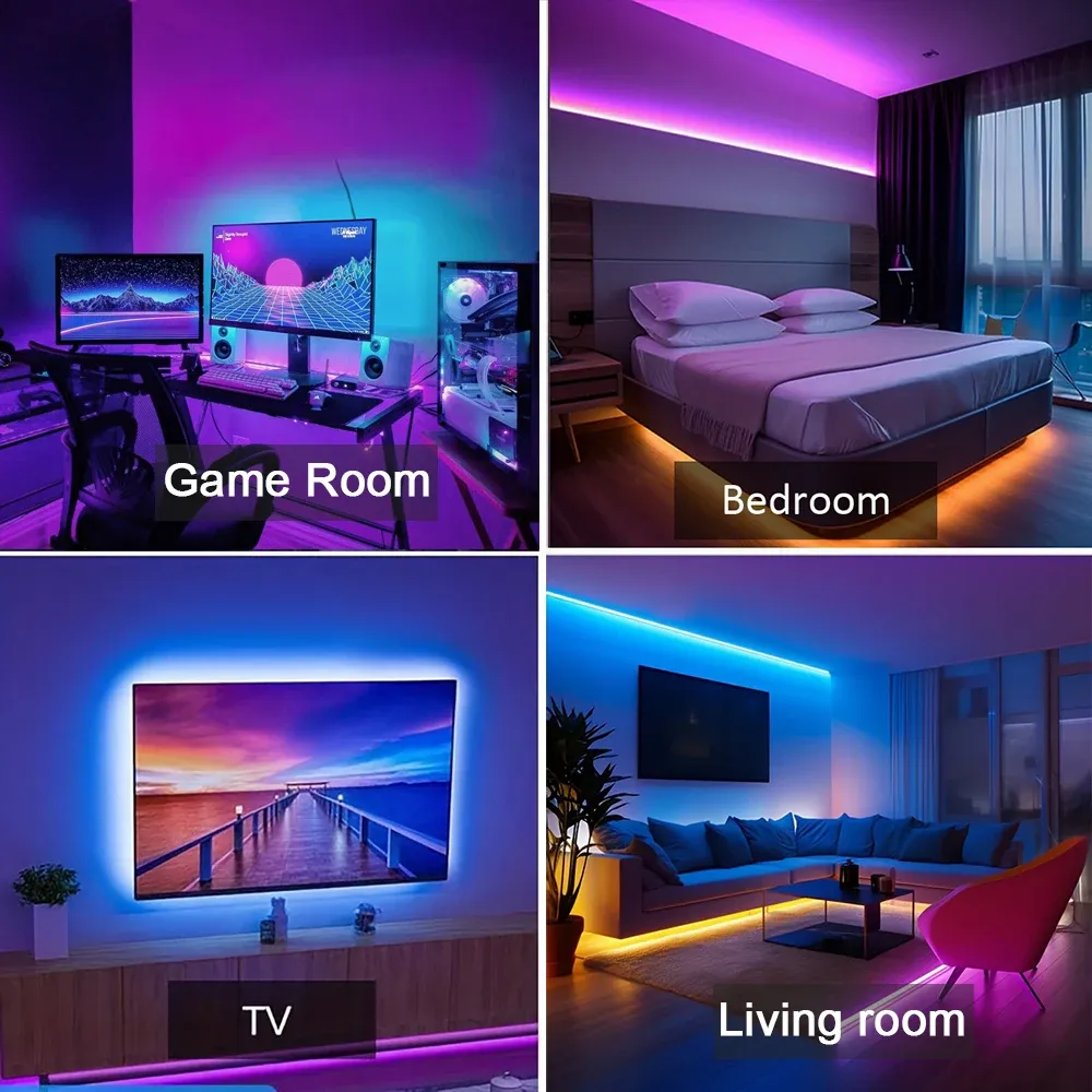 Bande LED intelligente synchronisée à la musique, contrôlable par application, ruban lumineux flexible pour décoration de fête à domicile et rétroéclairage de téléviseur 6