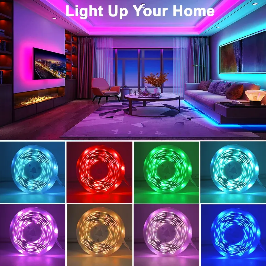 Bande lumineuse LED RVB flexible pour décoration d'intérieur