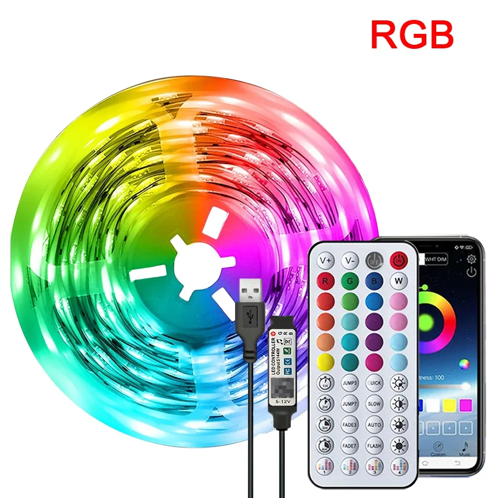 Bande LED intelligente synchronisée à la musique, contrôlable par application, ruban lumineux flexible pour décoration de fête à domicile et rétroéclairage de téléviseur 7