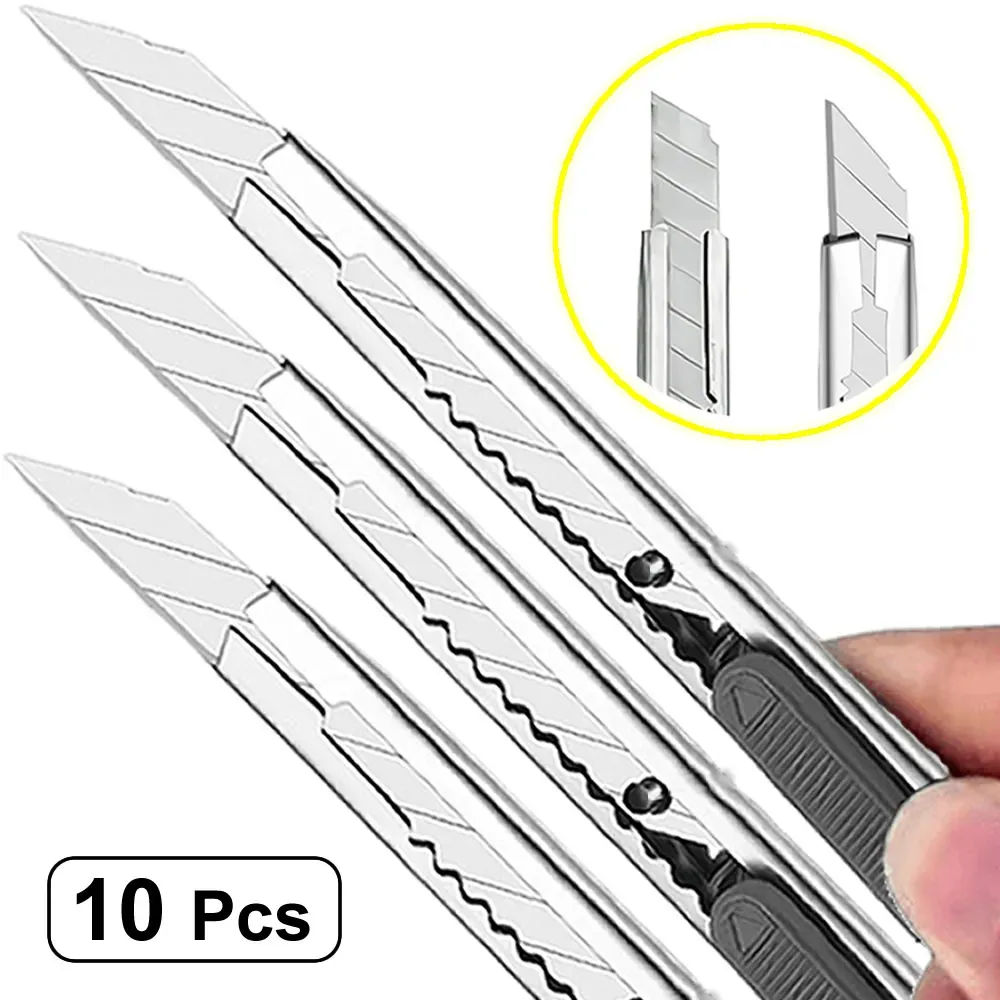 Couteau utilitaire en acier inoxydable avec boîte de coupe, lot de 1, 5 ou 10 pièces - Image 1