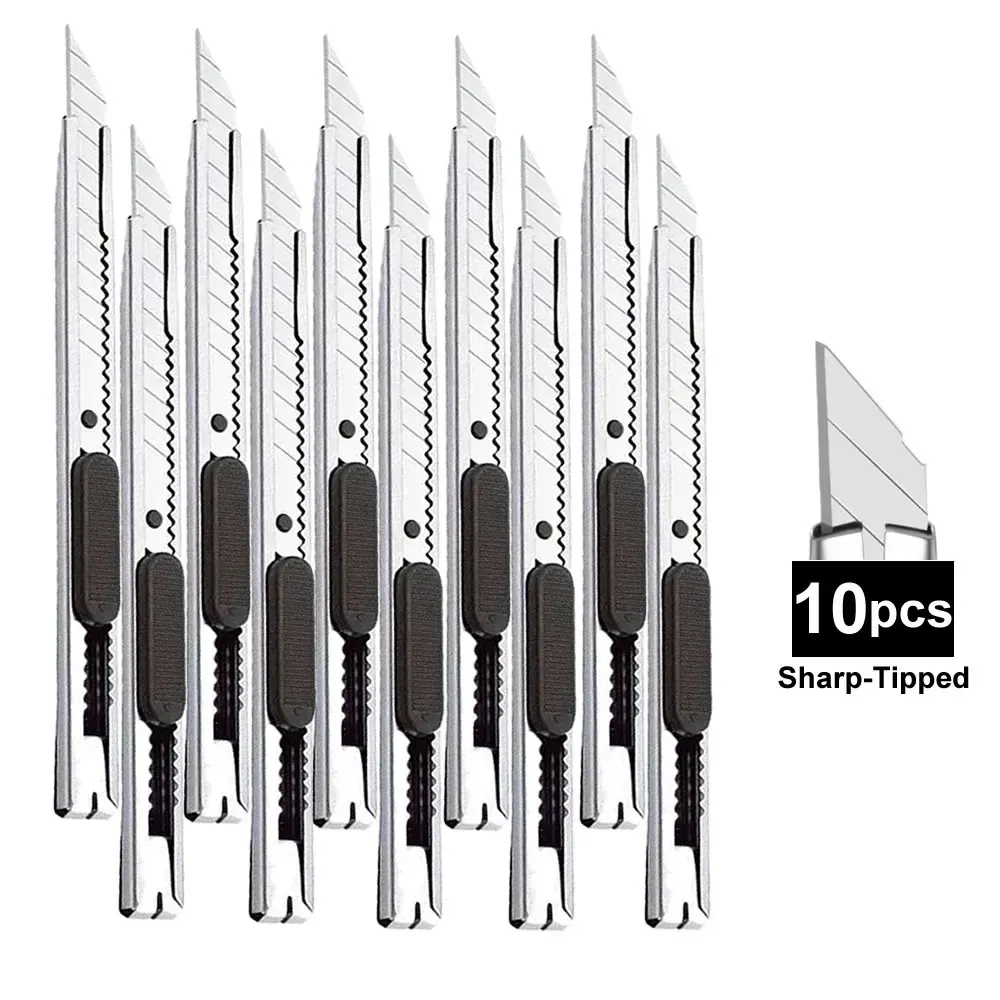 Couteau utilitaire en acier inoxydable avec boîte de coupe, lot de 1, 5 ou 10 pièces 16