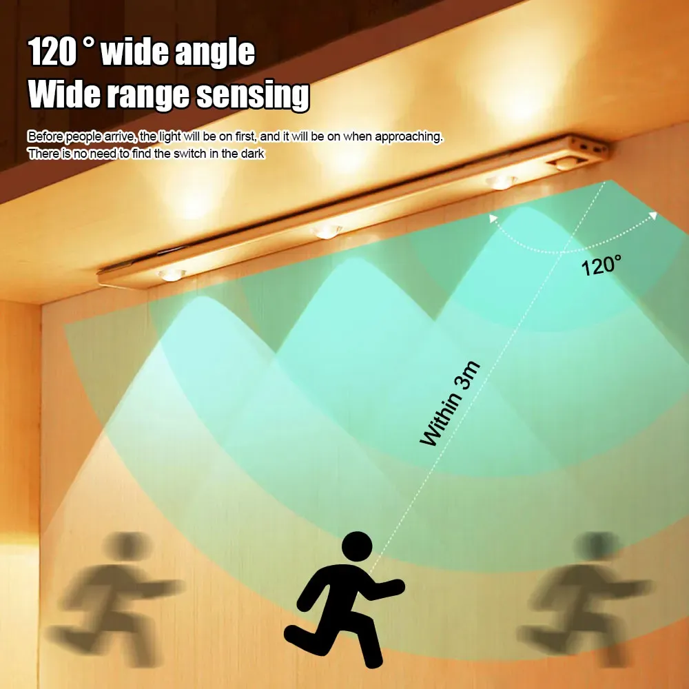 Veilleuse LED ultra-fine sans fil avec détecteur de mouvement, rechargeable par USB, pour éclairage d'armoire, de cuisine et de chambre 3