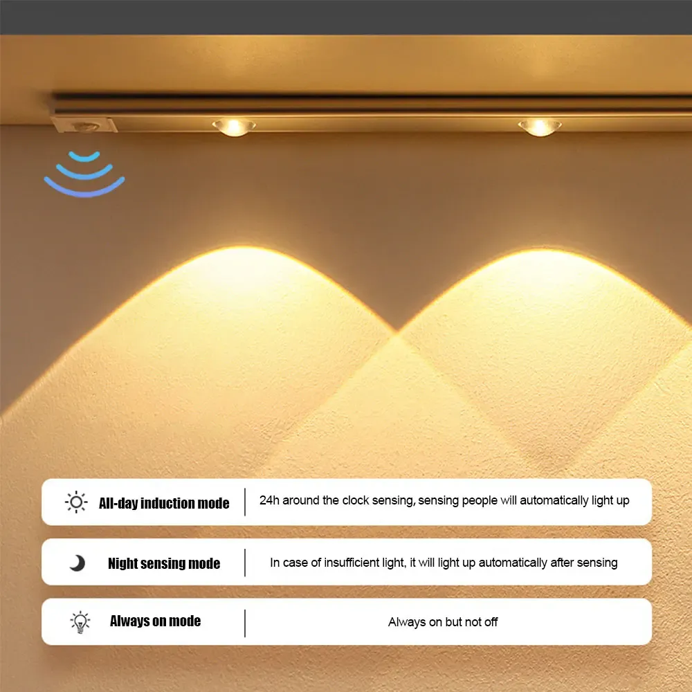 Veilleuse LED ultra-fine sans fil avec détecteur de mouvement, rechargeable par USB, pour éclairage d'armoire, de cuisine et de chambre 2