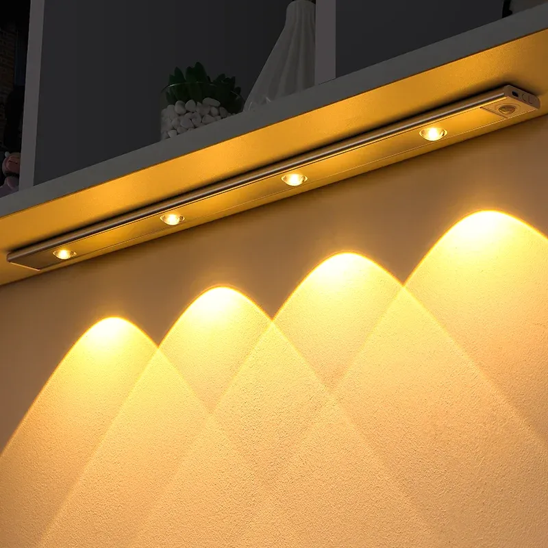 Veilleuse LED ultra-fine sans fil avec détecteur de mouvement, rechargeable par USB, pour éclairage d'armoire, de cuisine et de chambre