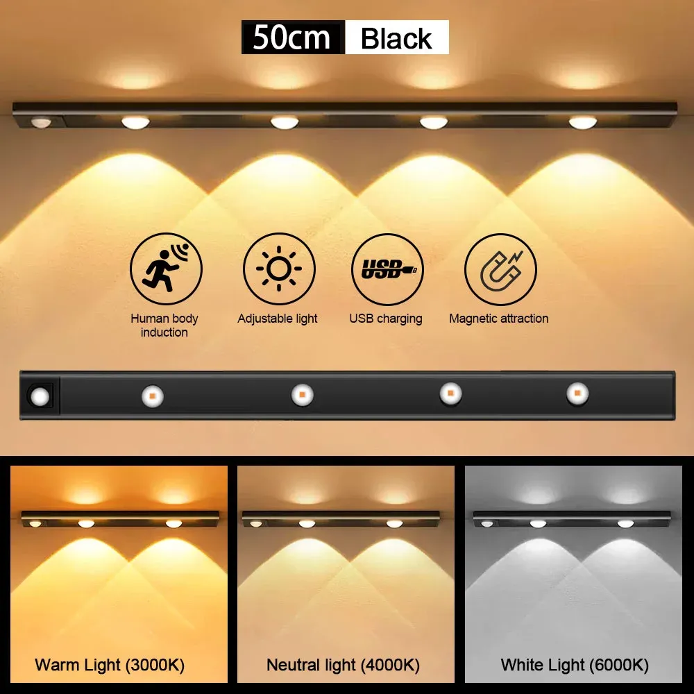 Veilleuse LED ultra-fine sans fil avec détecteur de mouvement, rechargeable par USB, pour éclairage d'armoire, de cuisine et de chambre 10